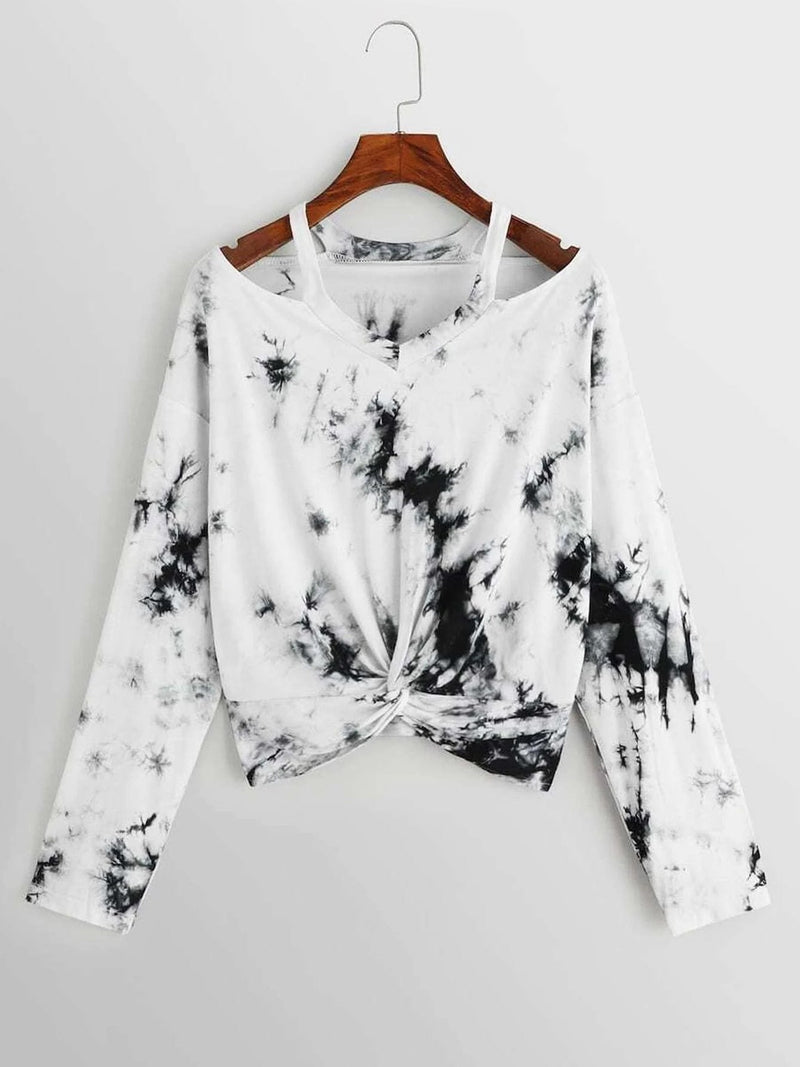 Tie-dye Long Sleeve Twist-Front Knotted Blouse - Blouse - INS | Online Fashion Free Shipping Clothing, Dresses, Tops, Shoes - 15/04/2021 - BLO210415203 - Blouses