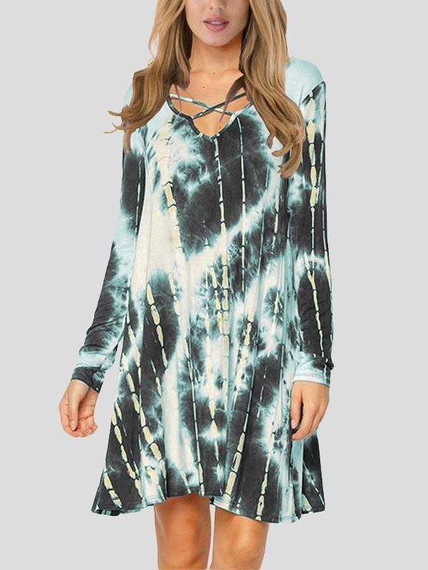 Tie-dye Long-sleeved Fashion Dress - Mini Dresses - INS | Online Fashion Free Shipping Clothing, Dresses, Tops, Shoes - 10-20 - 19/06/2021 - color-black