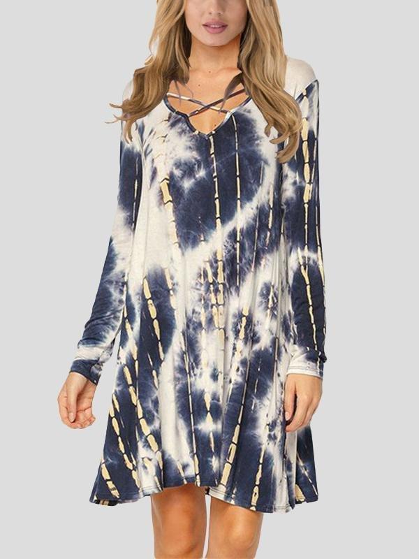 Tie-dye Long-sleeved Fashion Dress - Mini Dresses - INS | Online Fashion Free Shipping Clothing, Dresses, Tops, Shoes - 10-20 - 19/06/2021 - color-black