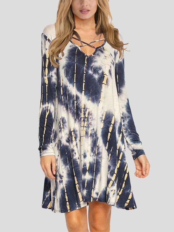 Tie-dye Long-sleeved Fashion Dress - Mini Dresses - INS | Online Fashion Free Shipping Clothing, Dresses, Tops, Shoes - 10-20 - 19/06/2021 - color-black