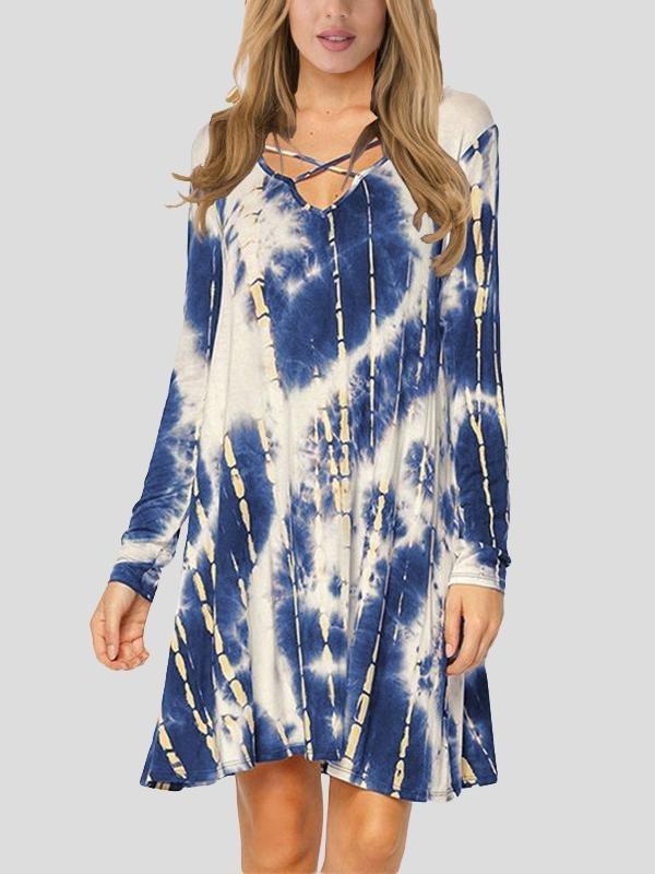 Tie-dye Long-sleeved Fashion Dress - Mini Dresses - INS | Online Fashion Free Shipping Clothing, Dresses, Tops, Shoes - 10-20 - 19/06/2021 - color-black