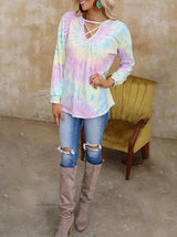 Tie-dye Long-sleeved Loose Casual T-shirt - T-shirts - INS | Online Fashion Free Shipping Clothing, Dresses, Tops, Shoes - 19/06/2021 - 20-30 - color-light-purple