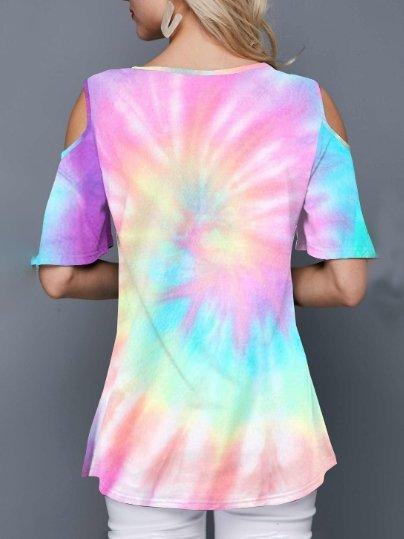 Tie-dye Off-shoulder Letter Print T-shirt - T-shirts - INS | Online Fashion Free Shipping Clothing, Dresses, Tops, Shoes - 06/07/2021 - 10-20 - color-pink