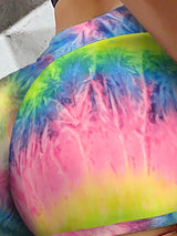 Tie Dye Print Butt Lifting High Waist Yoga Shorts - Yoga Shorts - INS | Online Fashion Free Shipping Clothing, Dresses, Tops, Shoes - 30/04/2021 - Color_Multicolork - Pants Length_Short