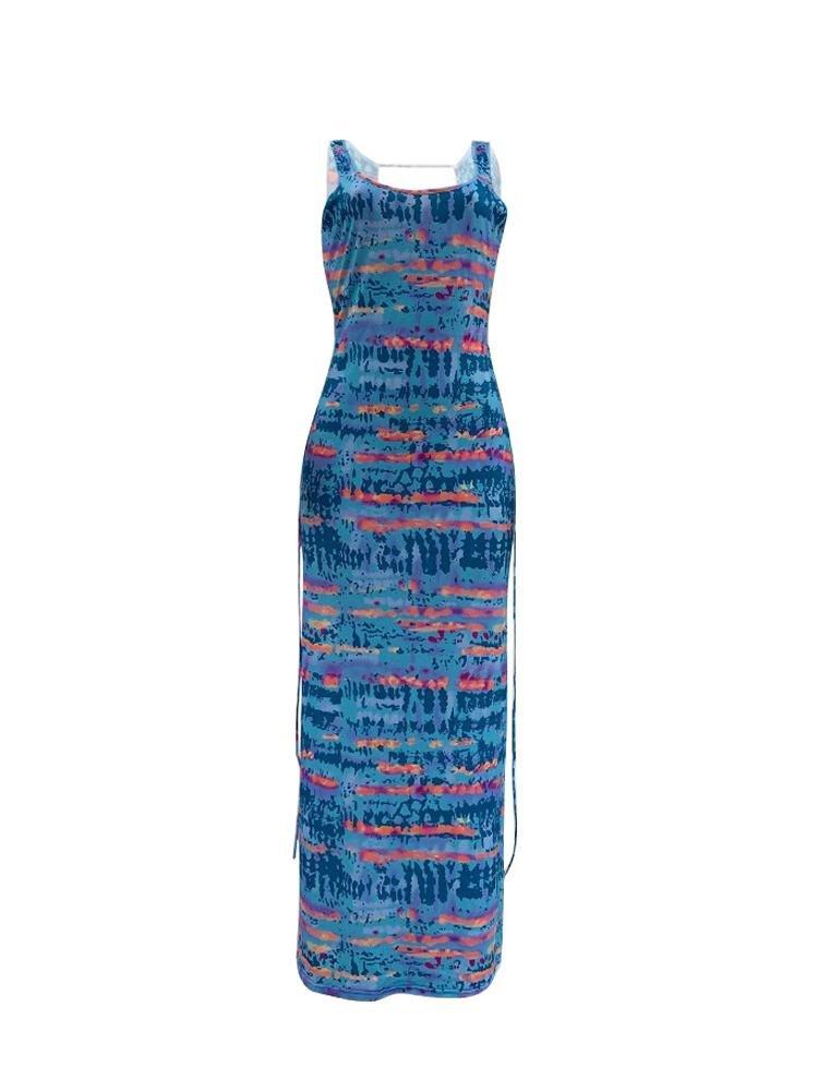 Tie Dye Print Crisscross Backless Sleeveless Maxi Dress - Maxi Dresses - INS | Online Fashion Free Shipping Clothing, Dresses, Tops, Shoes - 26/04/2021 - Color_Blue - Color_Purple