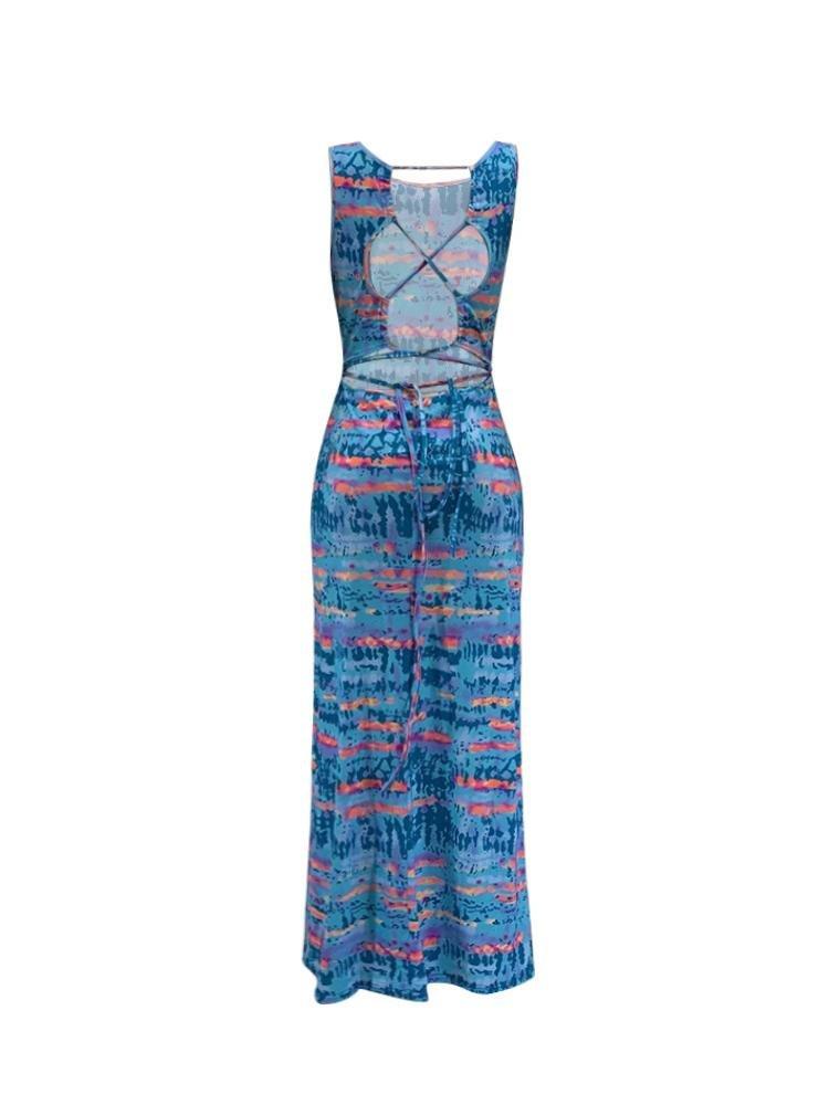 Tie Dye Print Crisscross Backless Sleeveless Maxi Dress - Maxi Dresses - INS | Online Fashion Free Shipping Clothing, Dresses, Tops, Shoes - 26/04/2021 - Color_Blue - Color_Purple