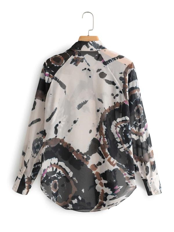 Tie Dye Print Curved Hem Blouse - INS | Online Fashion Free Shipping Clothing, Dresses, Tops, Shoes