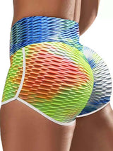 Tie Dye Print High Waist Yoga Shorts - Yoga Shorts - INS | Online Fashion Free Shipping Clothing, Dresses, Tops, Shoes - 30/04/2021 - Color_Multicolor - Pants Length_Short