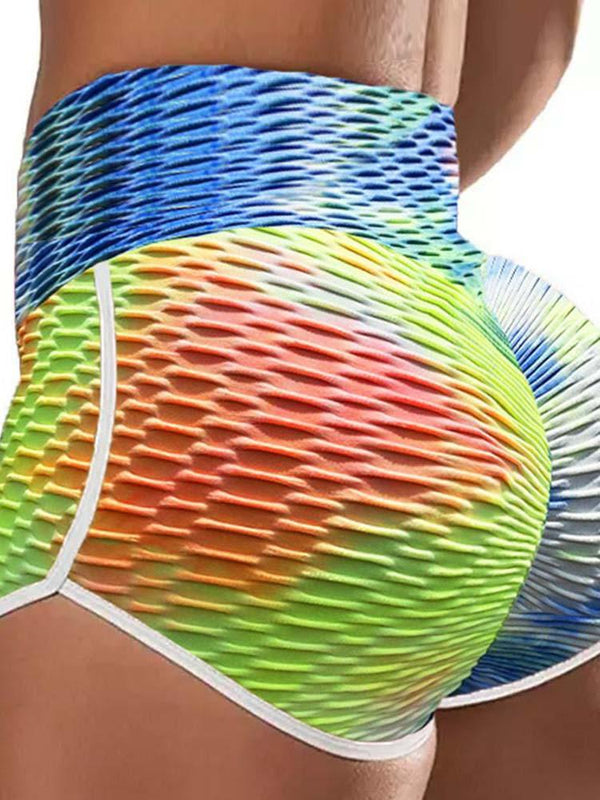 Tie Dye Print High Waist Yoga Shorts - Yoga Shorts - INS | Online Fashion Free Shipping Clothing, Dresses, Tops, Shoes - 30/04/2021 - Color_Multicolor - Pants Length_Short