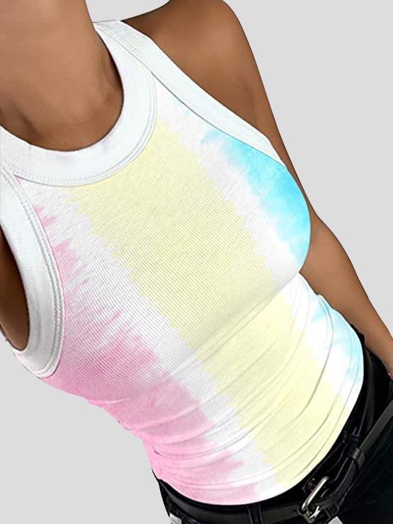 Tie-dye Print Round Neck Sleeveless Racer Top - Tank Tops - INS | Online Fashion Free Shipping Clothing, Dresses, Tops, Shoes - 02/07/2021 - 10-20 - color-blue