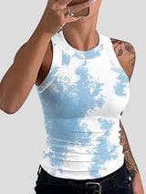 Tie-dye Print Round Neck Sleeveless Racer Top - Tank Tops - INS | Online Fashion Free Shipping Clothing, Dresses, Tops, Shoes - 02/07/2021 - 10-20 - color-blue