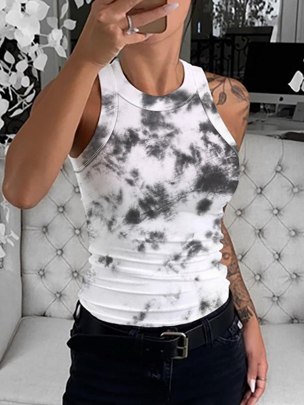 Tie-dye Print Round Neck Sleeveless Racer Top - Tank Tops - INS | Online Fashion Free Shipping Clothing, Dresses, Tops, Shoes - 02/07/2021 - 10-20 - color-blue