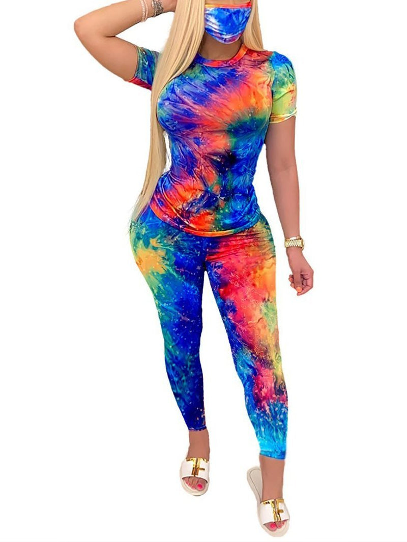 Tie Dye Print Round Neckline Casual Top & Pant Set - Sets - INS | Online Fashion Free Shipping Clothing, Dresses, Tops, Shoes - 21/04/2021 - Catagory_Sets - Color_Blue Red