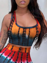 Tie Dye Print Sleeveless Crop Top & High Waisted Shorts Set - Two-piece Outfits - INS | Online Fashion Free Shipping Clothing, Dresses, Tops, Shoes - 05/05/2021 - Color_Multicolor - SET210505025