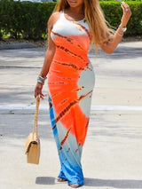 Tie Dye Print Sleeveless Vest Maxi Dress - Maxi Dresses - INS | Online Fashion Free Shipping Clothing, Dresses, Tops, Shoes - 14/04/2021 - Color_Orange - DRE210414780