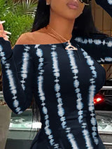 Tie Dye Print Slit Long Sleeve Top & Shorts Set - Two-piece Outfits - INS | Online Fashion Free Shipping Clothing, Dresses, Tops, Shoes - 05/05/2021 - Category_Two-piece Outfits - Color_Black