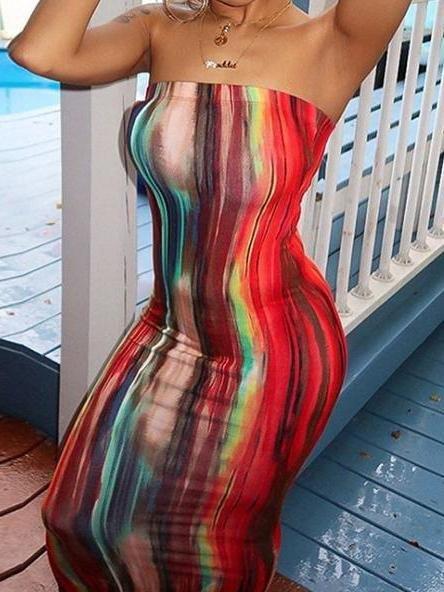 Tie-dye Print Stripe Strap Free Skinny Maxi Dress - Bodycon Dresses - INS | Online Fashion Free Shipping Clothing, Dresses, Tops, Shoes - 23/04/2021 - Bodycon Dresses - chiffon-dress