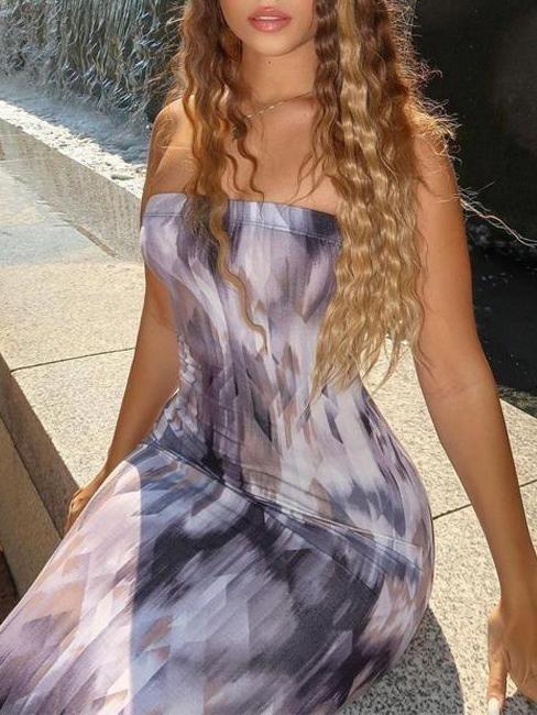 Tie-dye Print Stripe Strap Free Skinny Maxi Dress - Bodycon Dresses - INS | Online Fashion Free Shipping Clothing, Dresses, Tops, Shoes - 23/04/2021 - Bodycon Dresses - chiffon-dress