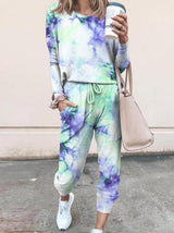 Tie Dye Print Top & Drawstring Pants Set - Sets - INS | Online Fashion Free Shipping Clothing, Dresses, Tops, Shoes - 02/19/2021 - 2 piece sets - 2XL