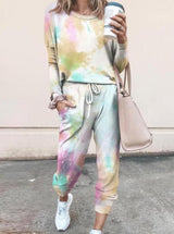 Tie Dye Print Top & Drawstring Pants Set - Sets - INS | Online Fashion Free Shipping Clothing, Dresses, Tops, Shoes - 02/19/2021 - 2 piece sets - 2XL