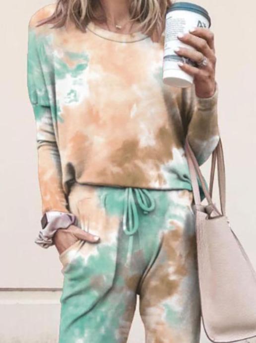 Tie Dye Print Top & Drawstring Pants Set - Sets - INS | Online Fashion Free Shipping Clothing, Dresses, Tops, Shoes - 02/19/2021 - 2 piece sets - 2XL