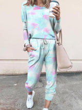 Tie Dye Print Top & Drawstring Pants Set - Sets - INS | Online Fashion Free Shipping Clothing, Dresses, Tops, Shoes - 02/19/2021 - 2 piece sets - 2XL