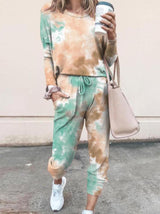 Tie Dye Print Top & Drawstring Pants Set - Sets - INS | Online Fashion Free Shipping Clothing, Dresses, Tops, Shoes - 02/19/2021 - 2 piece sets - 2XL