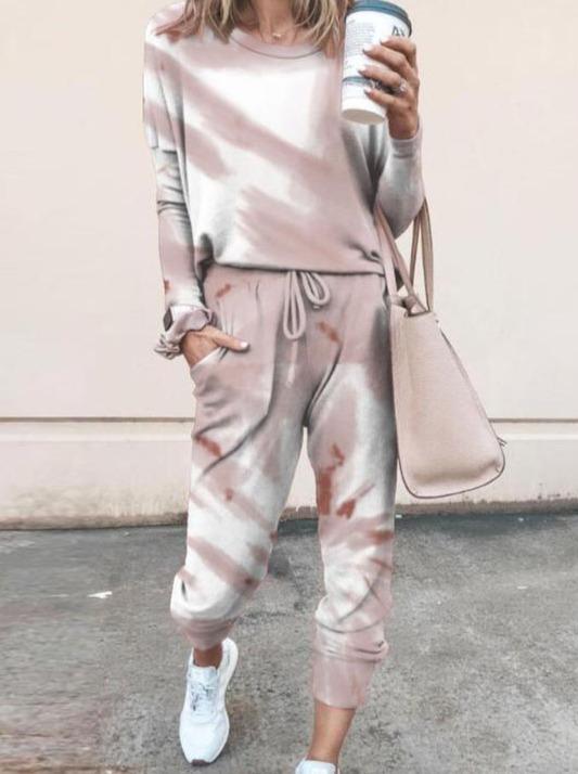 Tie Dye Print Top & Drawstring Pants Set - Sets - INS | Online Fashion Free Shipping Clothing, Dresses, Tops, Shoes - 02/19/2021 - 2 piece sets - 2XL