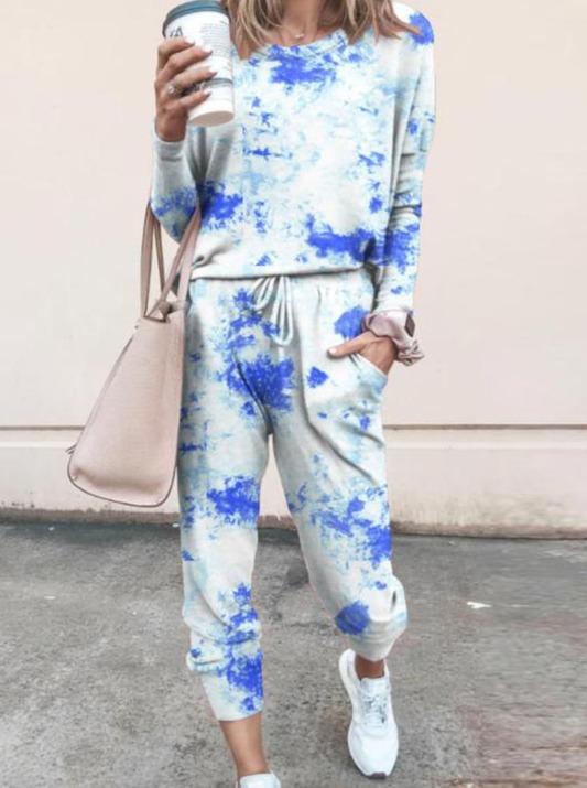 Tie Dye Print Top & Drawstring Pants Set - Sets - INS | Online Fashion Free Shipping Clothing, Dresses, Tops, Shoes - 02/19/2021 - 2 piece sets - 2XL