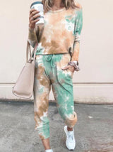 Tie Dye Print Top & Drawstring Pants Set - Sets - INS | Online Fashion Free Shipping Clothing, Dresses, Tops, Shoes - 02/19/2021 - 2 piece sets - 2XL