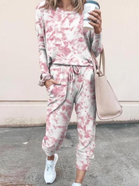 Tie Dye Print Top & Drawstring Pants Set - Sets - INS | Online Fashion Free Shipping Clothing, Dresses, Tops, Shoes - 02/19/2021 - 2 piece sets - 2XL