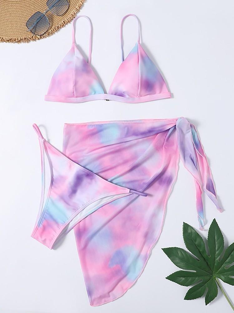 Tie Dye Print V Neck Spaghetti Strap Bikini 3 Piece Set - Bikini Sets - INS | Online Fashion Free Shipping Clothing, Dresses, Tops, Shoes - 26/04/2021 - BIK210427037 - Bikinis