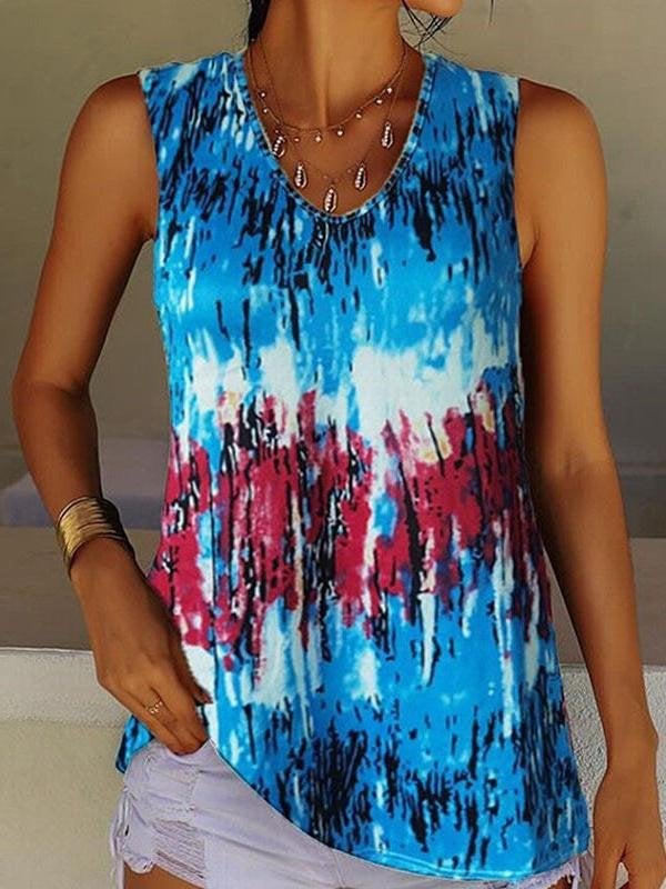Tie-Dye Printed Crew Neck Sleeveless Tank Top - Tank Tops - INS | Online Fashion Free Shipping Clothing, Dresses, Tops, Shoes - 02/07/2021 - 10-20 - Category_Tank Tops