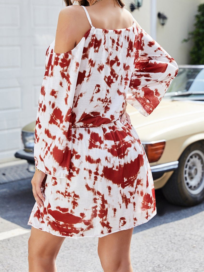 Tie-dye Printed Long-sleeved Casual Short Skirt - Mini Dresses - INS | Online Fashion Free Shipping Clothing, Dresses, Tops, Shoes - 17/06/2021 - 20-30 - color-red