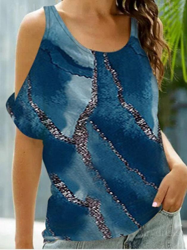 Tie-dye Printed Short-sleeved Pullover Casual T-shirt - T-shirts - INS | Online Fashion Free Shipping Clothing, Dresses, Tops, Shoes - 07/06/2021 - Color_Blue - Season_Summer