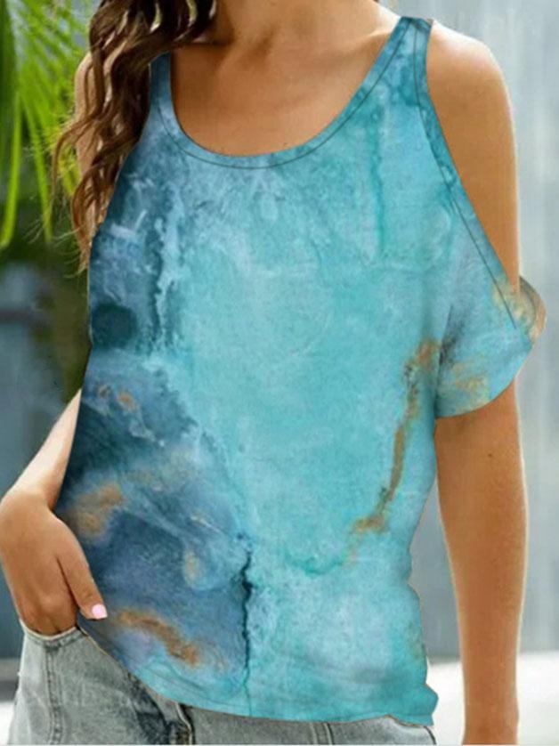 Tie-dye Printed Short-sleeved Pullover Casual T-shirt - T-shirts - INS | Online Fashion Free Shipping Clothing, Dresses, Tops, Shoes - 07/06/2021 - Color_Blue - Season_Summer