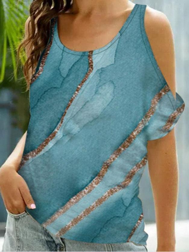 Tie-dye Printed Short-sleeved Pullover Casual T-shirt - T-shirts - INS | Online Fashion Free Shipping Clothing, Dresses, Tops, Shoes - 07/06/2021 - Color_Blue - Season_Summer