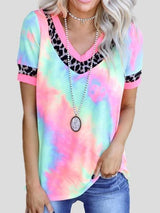 Tie-dye Printed Short-sleeved V-neck T-shirt - T-shirts - INS | Online Fashion Free Shipping Clothing, Dresses, Tops, Shoes - 10-20 - 22/06/2021 - color-multi