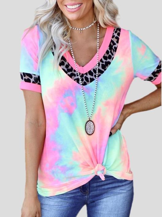 Tie-dye Printed Short-sleeved V-neck T-shirt - T-shirts - INS | Online Fashion Free Shipping Clothing, Dresses, Tops, Shoes - 10-20 - 22/06/2021 - color-multi