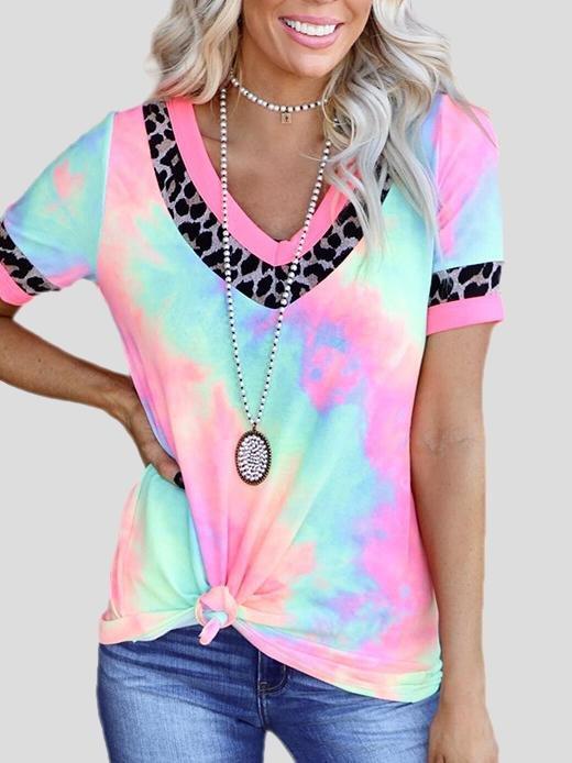 Tie-dye Printed Short-sleeved V-neck T-shirt - T-shirts - INS | Online Fashion Free Shipping Clothing, Dresses, Tops, Shoes - 10-20 - 22/06/2021 - color-multi