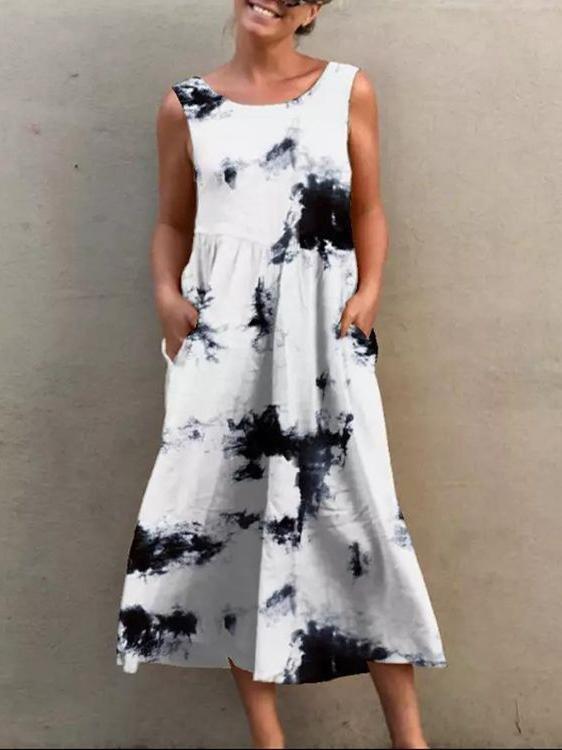 Tie-Dye Printed Sleeveless Casual Midi Dress - Midi Dresses - INS | Online Fashion Free Shipping Clothing, Dresses, Tops, Shoes - 20-30 - 21/06/2021 - Category_Midi Dresses