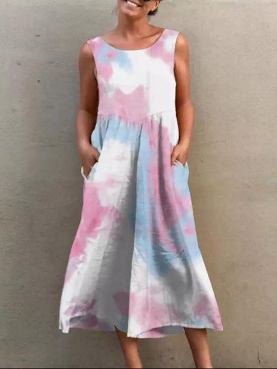 Tie-Dye Printed Sleeveless Casual Midi Dress - Midi Dresses - INS | Online Fashion Free Shipping Clothing, Dresses, Tops, Shoes - 20-30 - 21/06/2021 - Category_Midi Dresses