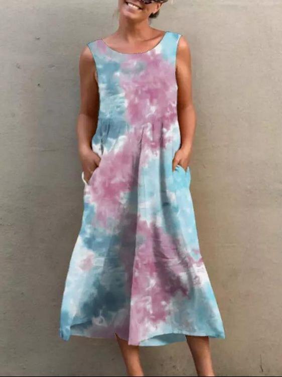 Tie-Dye Printed Sleeveless Casual Midi Dress - Midi Dresses - INS | Online Fashion Free Shipping Clothing, Dresses, Tops, Shoes - 20-30 - 21/06/2021 - Category_Midi Dresses