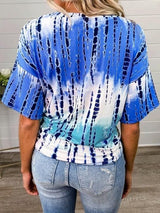 Tie-Dye Printed V-Neck Loose Short Sleeve T-Shirt - T-Shirts - INS | Online Fashion Free Shipping Clothing, Dresses, Tops, Shoes - 15/06/2021 - Category_T-Shirts - Color_Blue