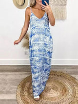 Tie-dye Printed V-neck Slack Dress - Maxi Dresses - INS | Online Fashion Free Shipping Clothing, Dresses, Tops, Shoes - 12/07/2021 - 20-30 - color-blue