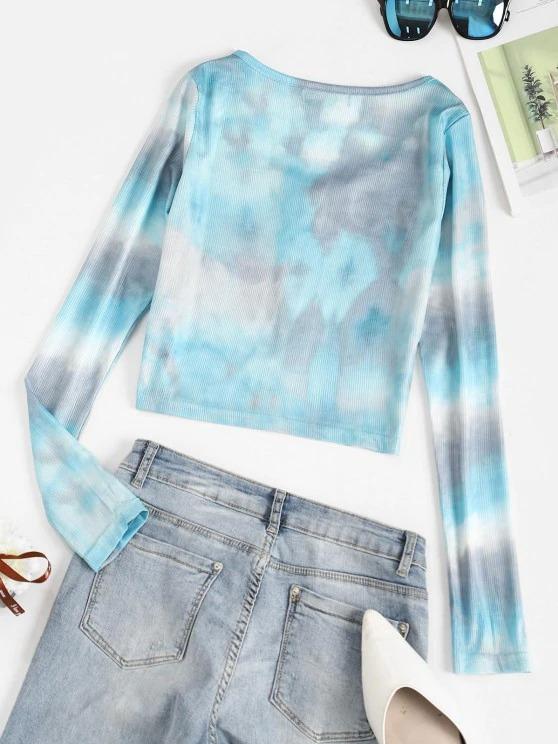 Tie Dye Rib-knit Crop Cardigan - INS | Online Fashion Free Shipping Clothing, Dresses, Tops, Shoes