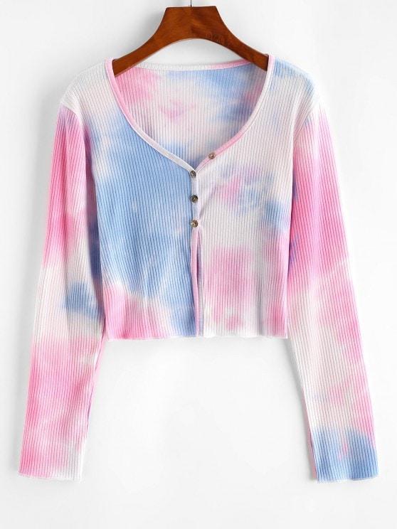 Tie Dye Ribbed Crop Cardigan - INS | Online Fashion Free Shipping Clothing, Dresses, Tops, Shoes