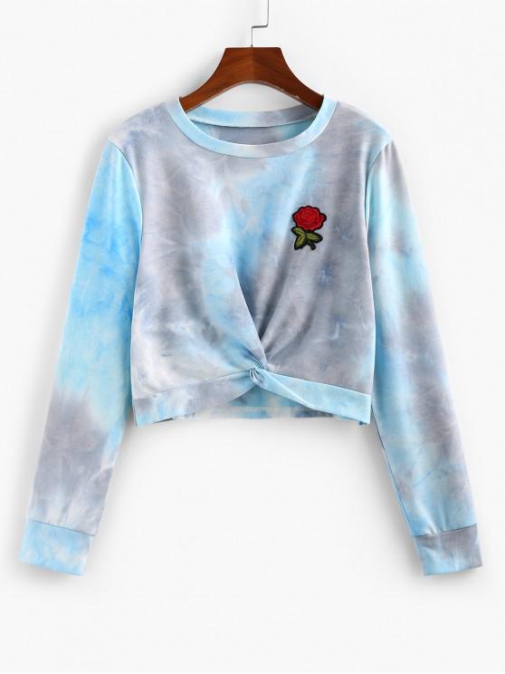 Tie Dye Rose Applique Front Twist Sweatshirt - INS | Online Fashion Free Shipping Clothing, Dresses, Tops, Shoes