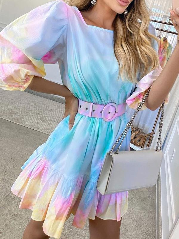 Tie-dye Ruffled Hem Dress - Mini Dresses - INS | Online Fashion Free Shipping Clothing, Dresses, Tops, Shoes - 18/06/2021 - 20-30 - color-multicolor