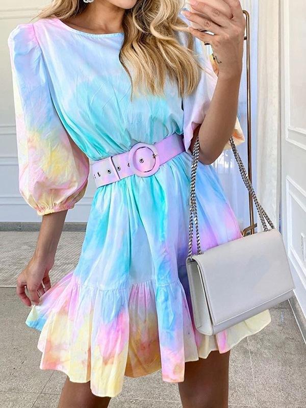 Tie-dye Ruffled Hem Dress - Mini Dresses - INS | Online Fashion Free Shipping Clothing, Dresses, Tops, Shoes - 18/06/2021 - 20-30 - color-multicolor